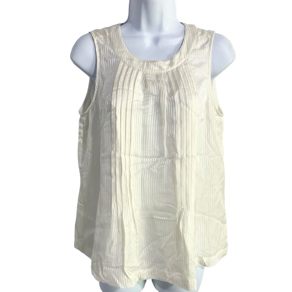 Parker Ivory Pleated Striped Sleeveless Blouse Size Small